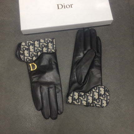 SADDLE GLOVES IN BLACK LAMBSKIN MIX MONO JACQUARD FABRIC 149747