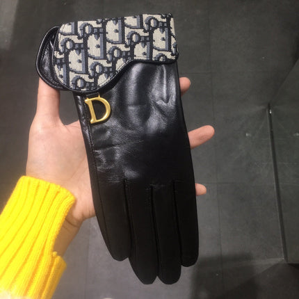 SADDLE GLOVES IN BLACK LAMBSKIN MIX MONO JACQUARD FABRIC 149747