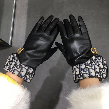 SADDLE GLOVES IN BLACK LAMBSKIN MIX MONO JACQUARD FABRIC 149747