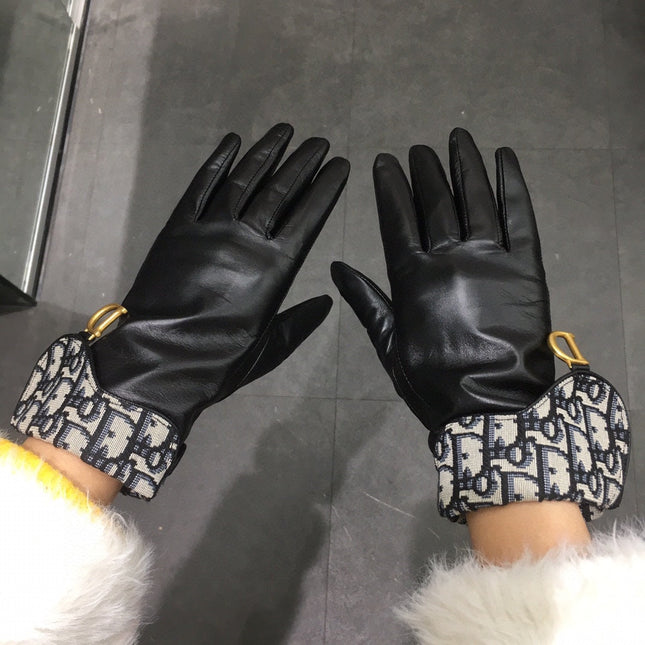 SADDLE GLOVES IN BLACK LAMBSKIN MIX MONO JACQUARD FABRIC 149747