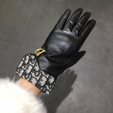 SADDLE GLOVES IN BLACK LAMBSKIN MIX MONO JACQUARD FABRIC 149747