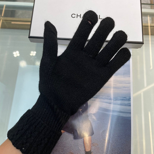 GLOVES IN BLACK CASHMERE WITH WHITE LOGO 405907