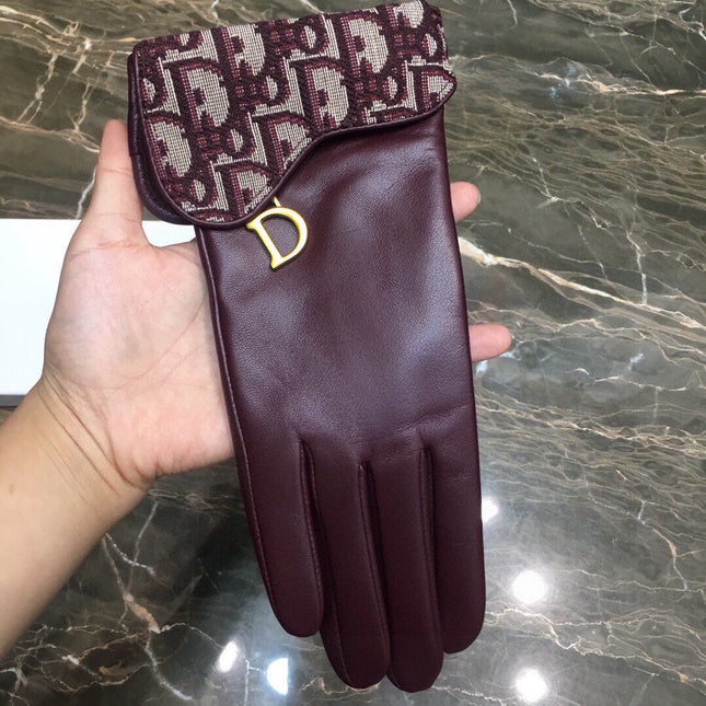 SADDLE GLOVES IN BURGUNDY RED LAMBSKIN MIX MONO JACQUARD FABRIC 427423