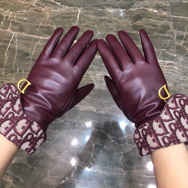 SADDLE GLOVES IN BURGUNDY RED LAMBSKIN MIX MONO JACQUARD FABRIC 427423