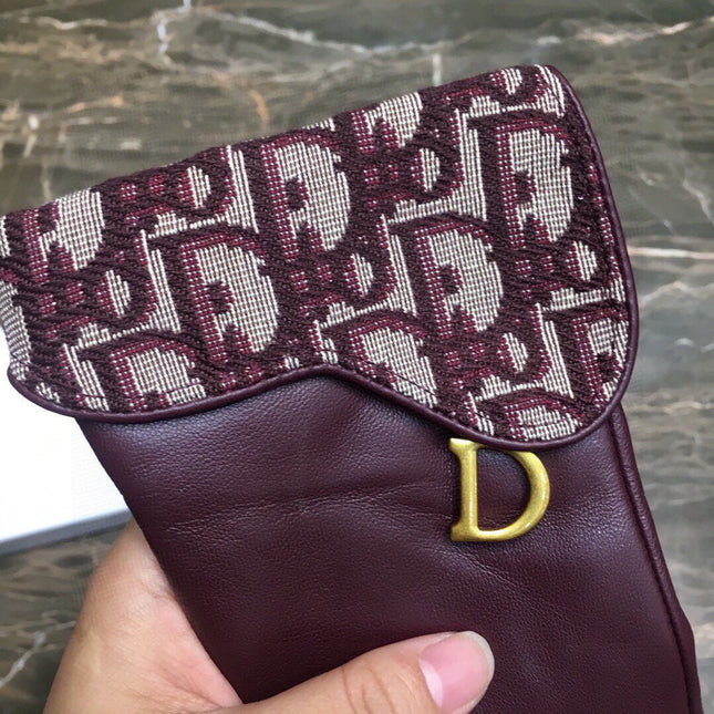 SADDLE GLOVES IN BURGUNDY RED LAMBSKIN MIX MONO JACQUARD FABRIC 427423
