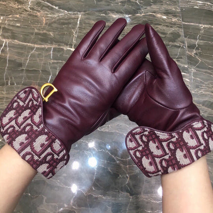 SADDLE GLOVES IN BURGUNDY RED LAMBSKIN MIX MONO JACQUARD FABRIC 427423