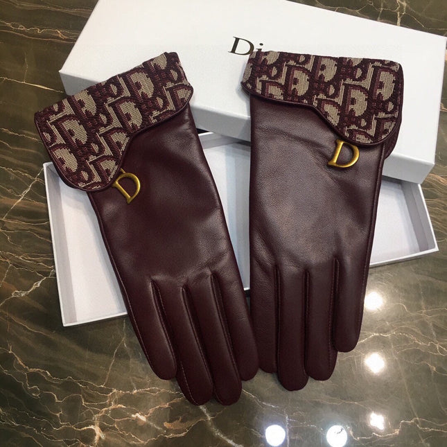 SADDLE GLOVES IN BURGUNDY RED LAMBSKIN MIX MONO JACQUARD FABRIC 427423