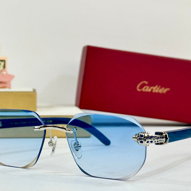 PANTHÈRE RIMLESS RECTANGULAR FRAME SUNGLASSES CT0614S IN METAL AND WOODEN