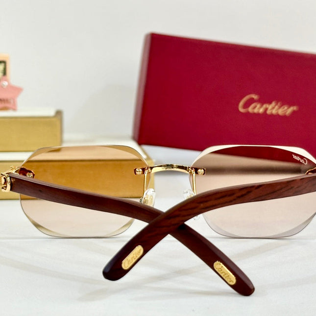 PANTHÈRE RIMLESS RECTANGULAR FRAME SUNGLASSES CT0614S IN METAL AND WOODEN
