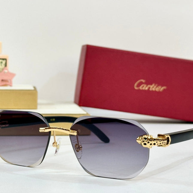 PANTHÈRE RIMLESS RECTANGULAR FRAME SUNGLASSES CT0614S IN METAL AND WOODEN