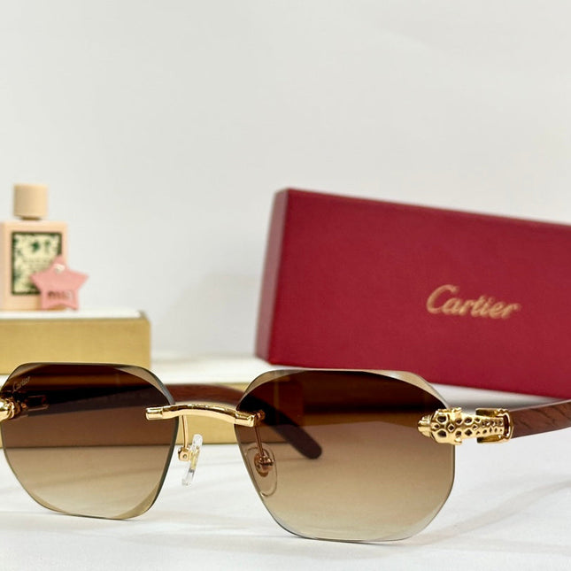 PANTHÈRE RIMLESS RECTANGULAR FRAME SUNGLASSES CT0614S IN METAL AND WOODEN