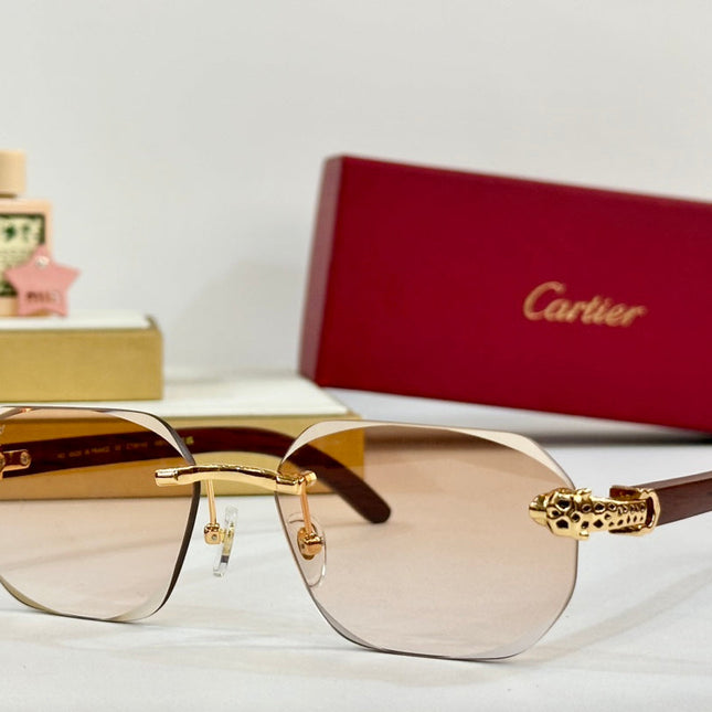 PANTHÈRE RIMLESS RECTANGULAR FRAME SUNGLASSES CT0614S IN METAL AND WOODEN
