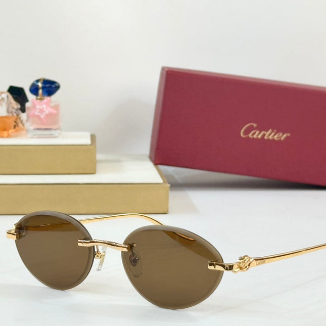 PANTHÈRE RIMLESS ROUND FRAME SUNGLASSES CT0504S IN METAL
