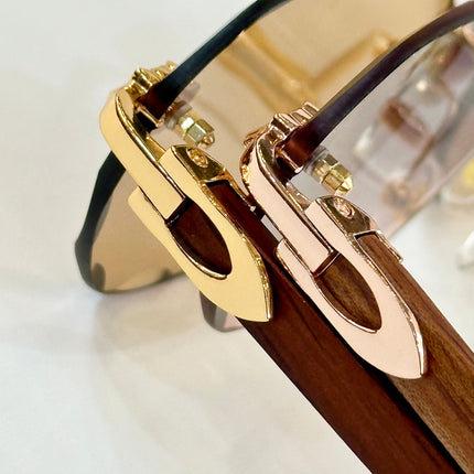 C DE RIMLESS GEOMETRIC FRAME SUNGLASSES 547386 IN METAL AND WOODEN