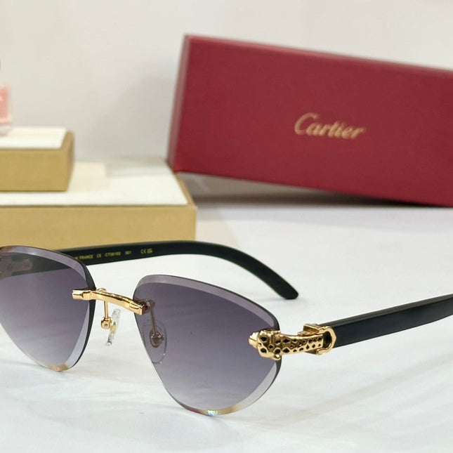 PANTHÈRE RIMLESS TRIANGLE FRAME SUNGLASSES CT0616S IN METAL AND WOODEN