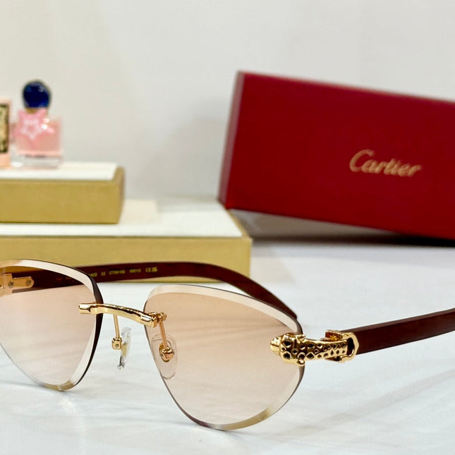 PANTHÈRE RIMLESS TRIANGLE FRAME SUNGLASSES CT0616S IN METAL AND WOODEN