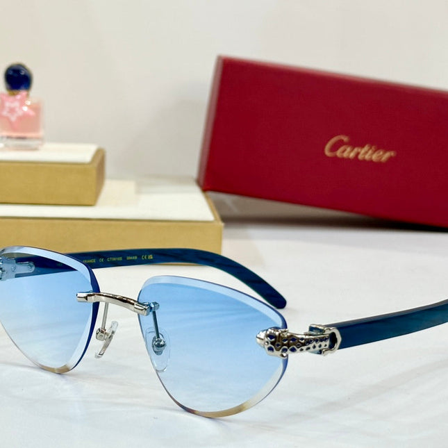 PANTHÈRE RIMLESS TRIANGLE FRAME SUNGLASSES CT0616S IN METAL AND WOODEN