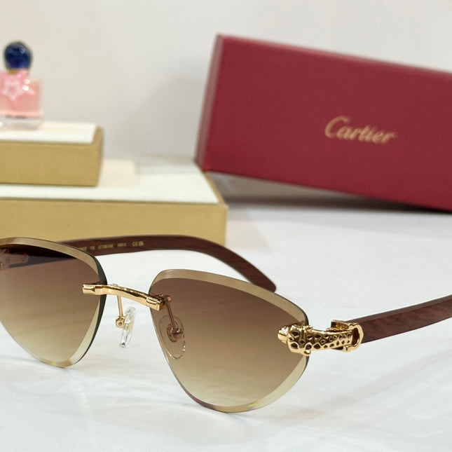 PANTHÈRE RIMLESS TRIANGLE FRAME SUNGLASSES CT0616S IN METAL AND WOODEN