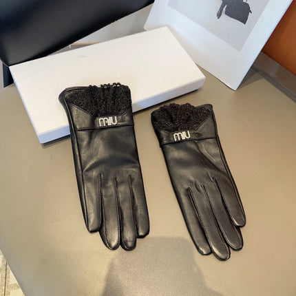 GLOVES ATTACHED LACE IN BLACK LAMBSKIN 378854