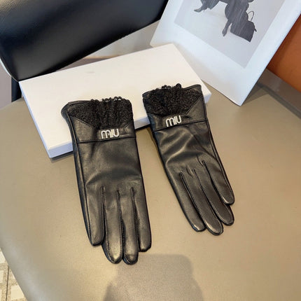 GLOVES ATTACHED LACE IN BLACK LAMBSKIN 378854