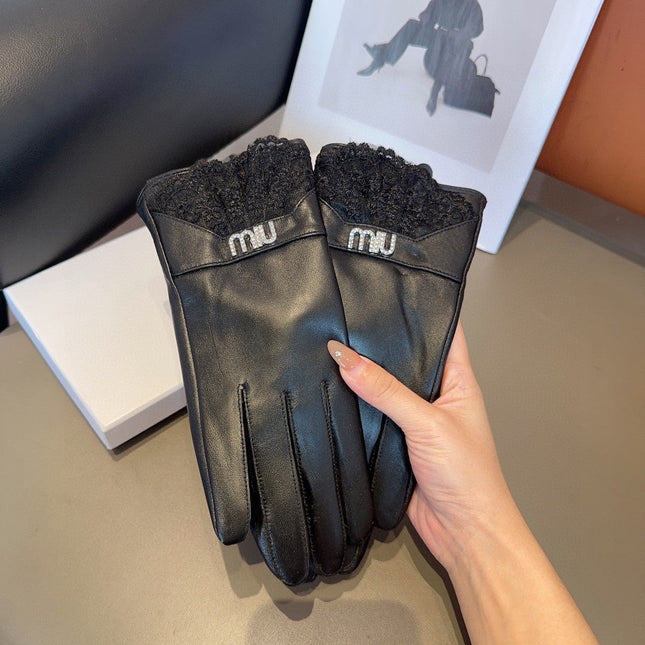 GLOVES ATTACHED LACE IN BLACK LAMBSKIN 378854