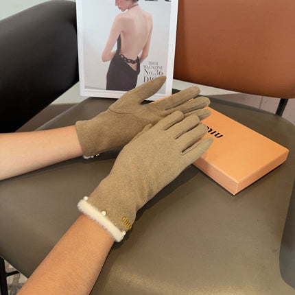 GLOVES IN KHAKI BEIGE WOOL MIX RABBIT FUR 458604