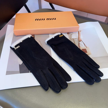 GLOVES IN BLACK WOOL MIX RABBIT FUR 458605