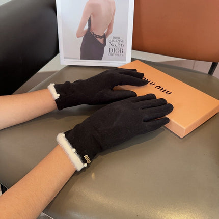 GLOVES IN BLACK WOOL MIX RABBIT FUR 458605