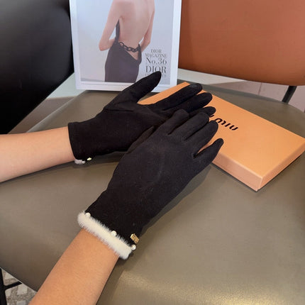 GLOVES IN BLACK WOOL MIX RABBIT FUR 458605