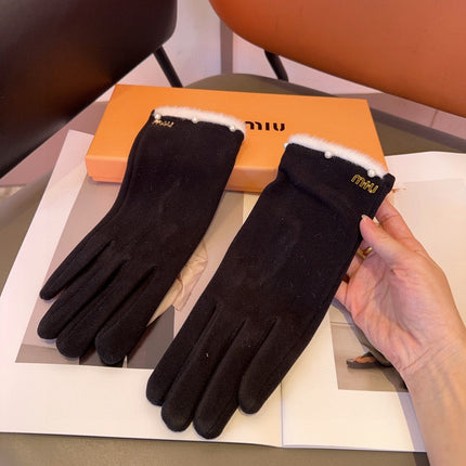 GLOVES IN BLACK WOOL MIX RABBIT FUR 458605