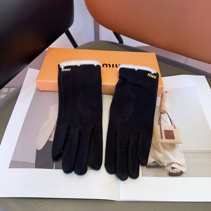 GLOVES IN BLACK WOOL MIX RABBIT FUR 458605