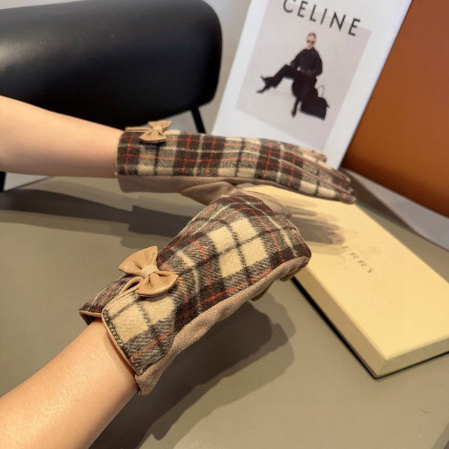 GLOVES IN BROWN WOOL WITH BOW 462285