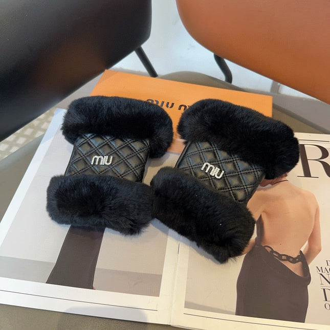 FINGERLESS GLOVES IN BLACK RABBIT FUR AND LAMBSKIN 463912