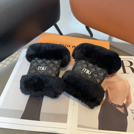 FINGERLESS GLOVES IN BLACK RABBIT FUR AND LAMBSKIN 463912