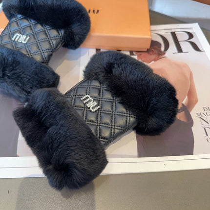 FINGERLESS GLOVES IN BLACK RABBIT FUR AND LAMBSKIN 463912