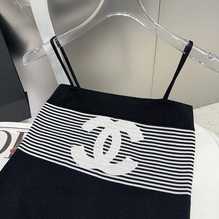 STRIPED CAMISOLE 610345 IN BLACK AND WHITE COTTON RIBBED