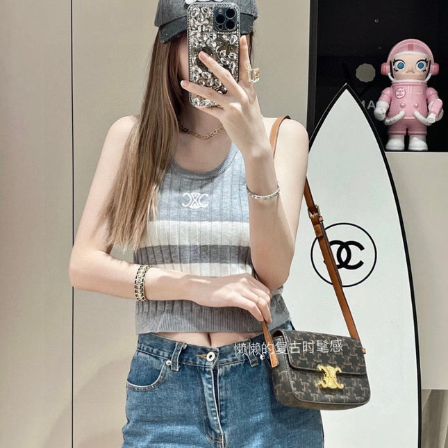STRIPED TANK TOP 625958 IN GRAY AND WHITE COTTON RIBBED