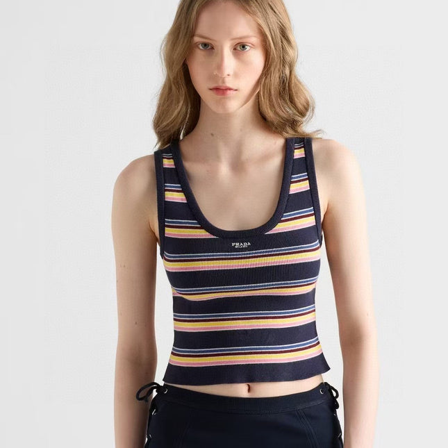 STRIPED TANK TOP 627701 IN BLACK MIX MULTICOLR COTTON RIBBED