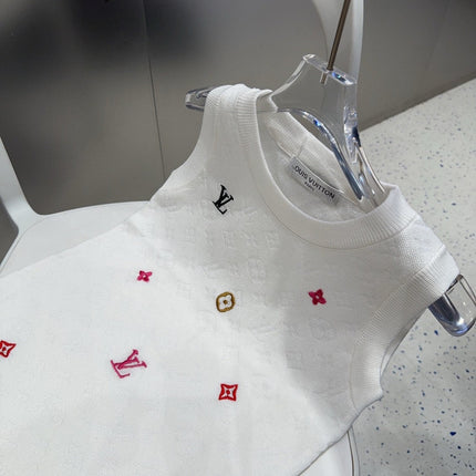 KNITTED VEST 633192 IN WHITE WOOL MUTILCOLOR LOGO