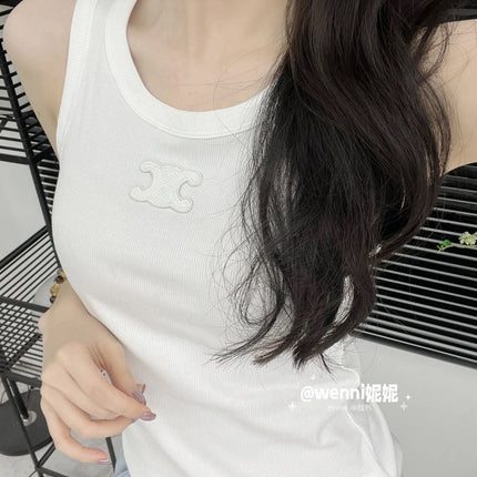 TANK TOP 633206 IN WHITE COTTON RIBBED KNIT EMBOSSED LOGO