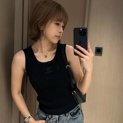 TANK TOP 633207 IN BLACK COTTON RIBBED KNIT EMBOSSED LOGO