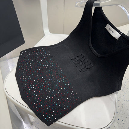 TANK TOP 640626 IN BLACK COTTON MUTILCOLOR CRYSTAL