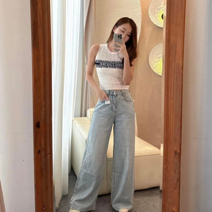 SLEEVELESS TOP 643222 IN WHITE COTTON BLACK LOGO