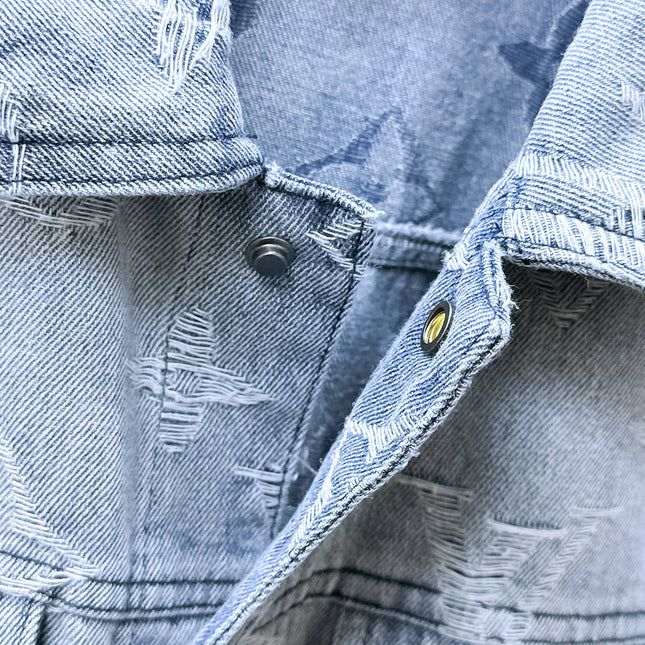 LV SHIRT JACKET IN LIGHT BLUE RIPPED MONOGRAM DENIM 239123
