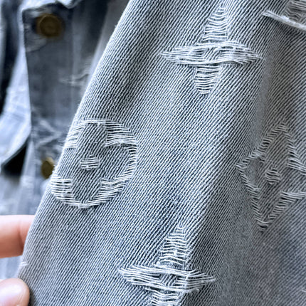 LV SHIRT JACKET IN LIGHT BLUE RIPPED MONOGRAM DENIM 239123