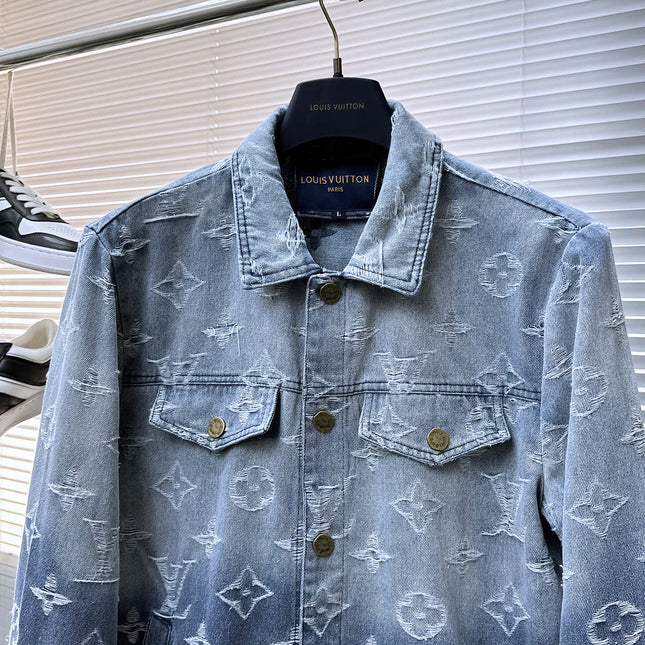 LV SHIRT JACKET IN LIGHT BLUE RIPPED MONOGRAM DENIM 239123