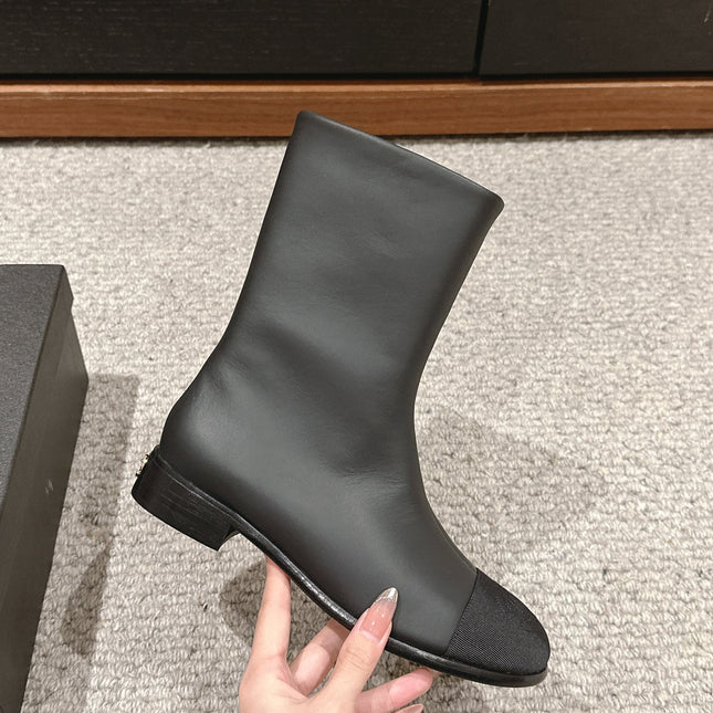 CC SHORT BOOTS IN BLACK LAMBSKIN AND FABRIC