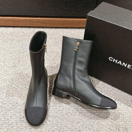 CC SHORT BOOTS IN BLACK LAMBSKIN AND FABRIC