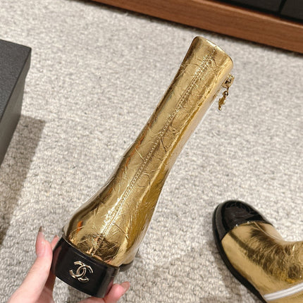 CC SHORT BOOTS IN GOLDEN MIX BLACK LAMBSKIN