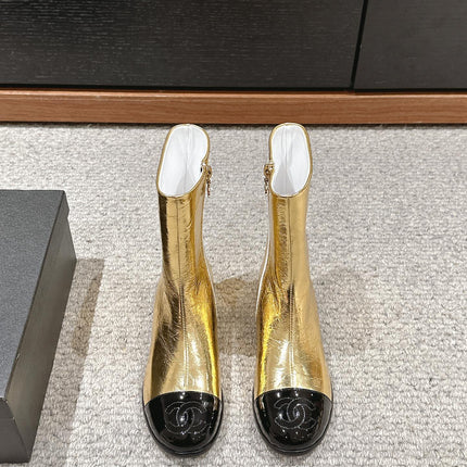 CC SHORT BOOTS IN GOLDEN MIX BLACK LAMBSKIN